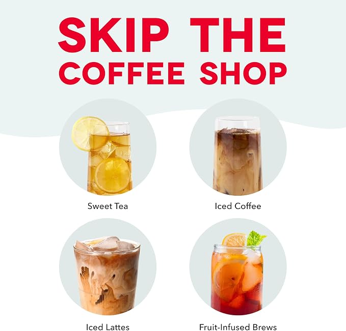 DASH Summer Sippers™ Iced Tea Maker and Iced Coffee Maker - Dissolves Sugar, Brews Over Ice - Reusable Coffee Filter for Grounds, Loose-Leaf Tea & Bags - Two 32oz Pitchers & Infuser Cylinders