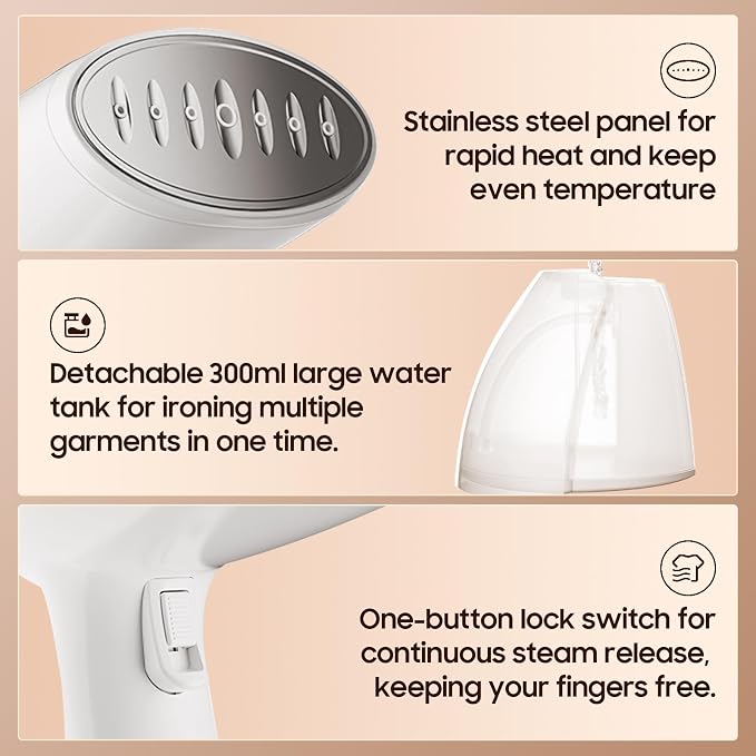 Small Handheld Steamer Iron for Clothes - 1350W Portable Clothes Steamer, Removes Wrinkle with Heat-Resistant & Strong Steam for Different Fabrics, Suit for Home/Office/Travel