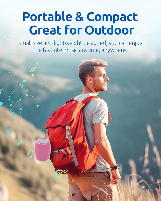 Portable Bluetooth Speaker with Lights, Powerful Stereo Loud Sound Wireless Small Speaker, IPX5 Waterproof, BT5.3, TWS Pairing, for Outdoor/Home/Party/Beach/Shower, Birthday Holiday Electronic Gift