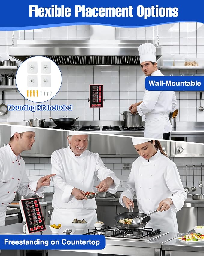 Commercial Kitchen Timer for Cooking, 6 Channel Timer Restaurant Kitchen Supplies, Heavy-Duty Timer - Stainless Steel | Digital LED Technology | Reminder Function | Loud Alarm