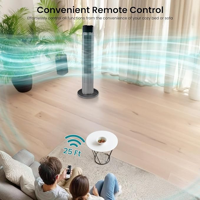 Tower Fan for Bedroom, 36 Inch Bladeless Floor Fan with Remote, 60° Oscillating Electric Standing Fan, 5 Speeds & 4 Modes, 12H Timer, 28dB Quiet, 25ft Airflow for Home, Office, Indoor Use