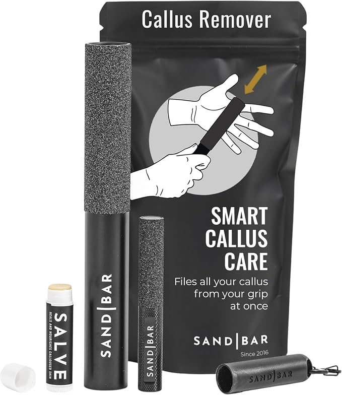SandBar Ultimate Callus Remover Set - 4" & 8" Files with Moisturizing Salve Balm Stick - Elevating Athletes, Weightlifters & Rock Climbers for Smoother Hands & Feet - Gold (Black) (Flat Black Bundle)