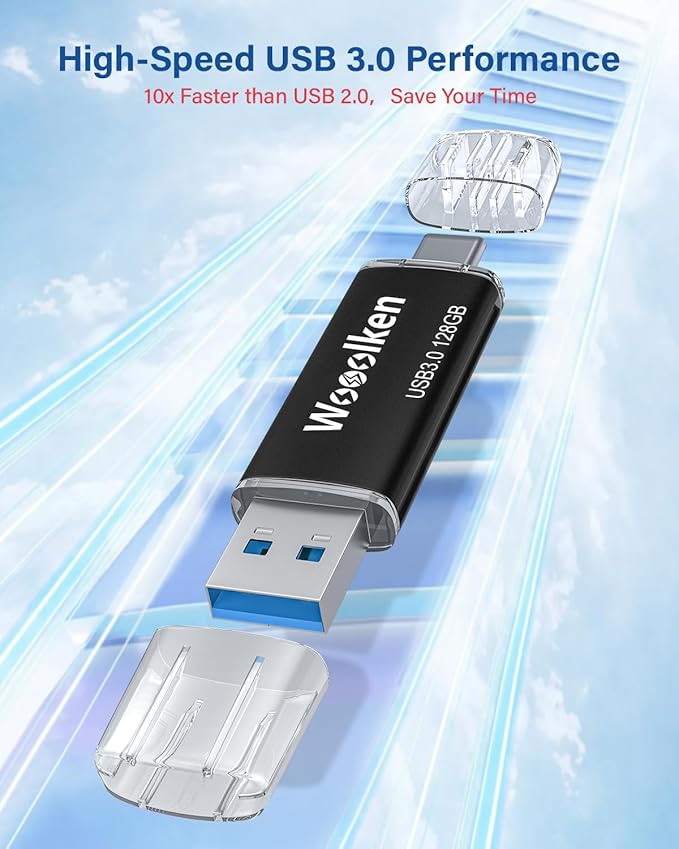 USB C Flash Drive 128GB 2 Pack, Wooolken USB 3.0 Dual Drive Type-C Thumb Drive OTG USB Compatible with iPhone 16/15, Android Smartphone/Tablets/Computers
