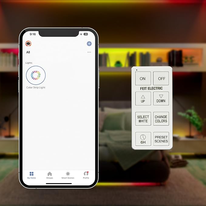 Feit Electric Smart LED Strip Light, 100 Ft, Color-Changing RGB + Tunable White, 2.4GHz Wi-Fi App & Remote Control, Alexa & Google Home Compatible, Flexible Light Strip, TAPE100/RGBW/AG
