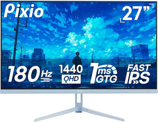 Pixio PX278 Wave Blue 27 inch 180Hz Refresh Rate Quad HD 1440p Resolution Fast IPS Panel 1ms GTG Response Time Built-in Speakers Gaming Monitor with AMD FreeSync