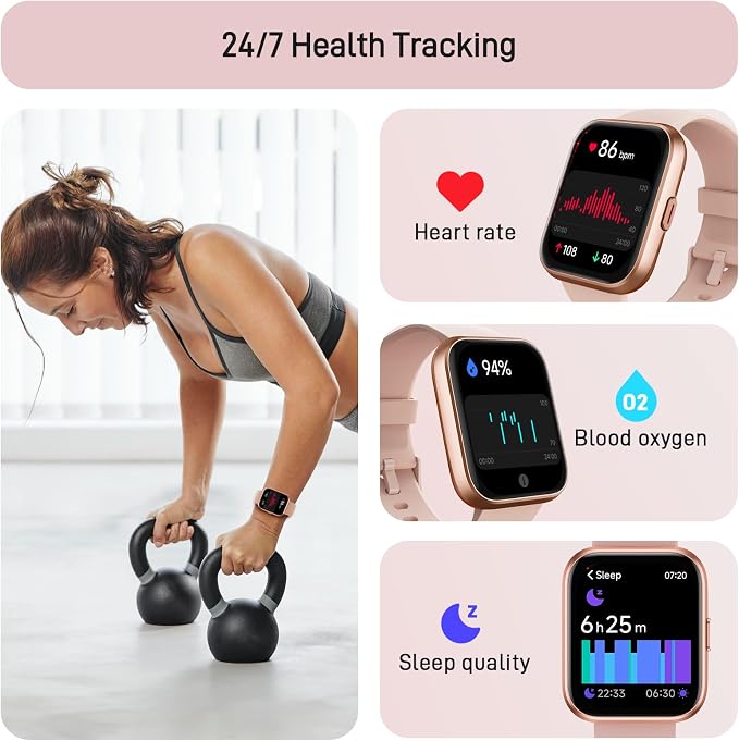 Tensky Smart Watch for Women Android & iPhone, Alexa Built-in, 1.8" Touch Screen Fitness Tracker with Answer/Make Calls, 3ATM Waterproof Heart Rate/Sleep/SpO2 Monitor, Pedometer, 100+ Sport Modes