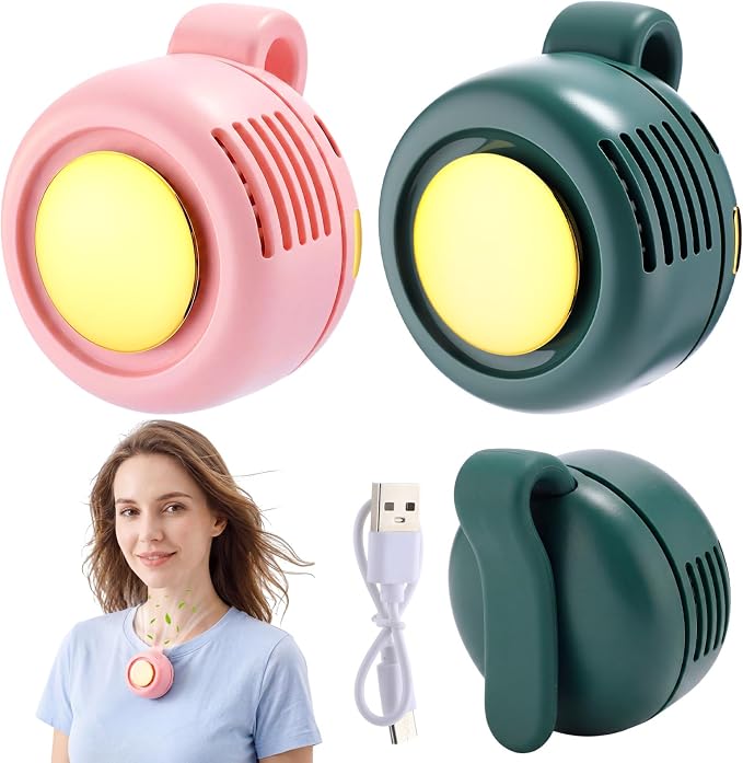 2 Pack 360° Portable Silent Mini Bladeless Electric Fan, Small Fan Clip on for Shirt & Waist, 3 Speeds Rechargeable Whirlwind Cooling Fans for Outdoor Travel Office (Blue Pink)