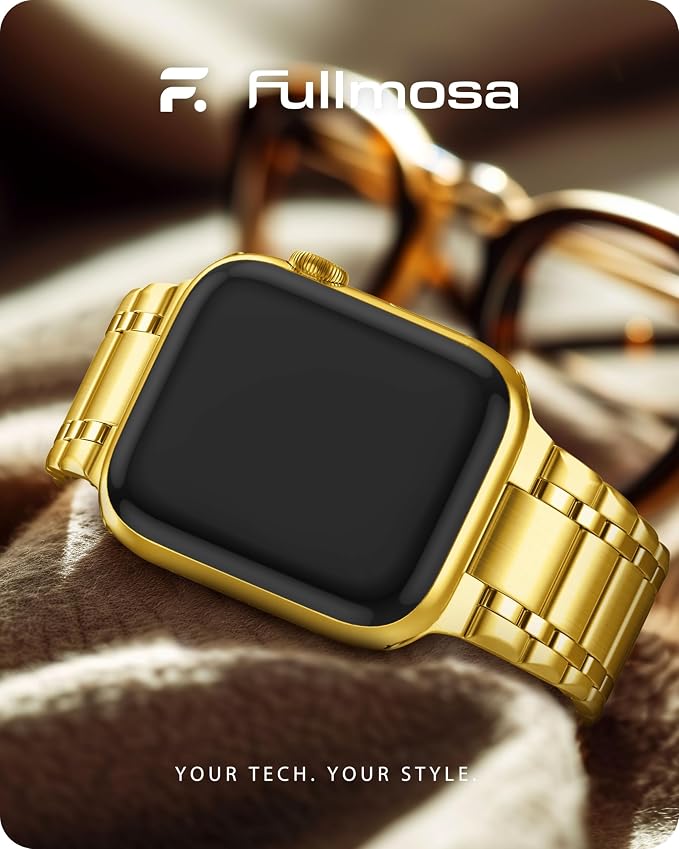 Fullmosa Bands Compatible with Apple Watch Band 41mm 40mm 38mm, Stainless Steel iWatch Band with Case for Apple Watch Series 9 8 7 6 5 4 3 2 1 SE3/2/1, Golden