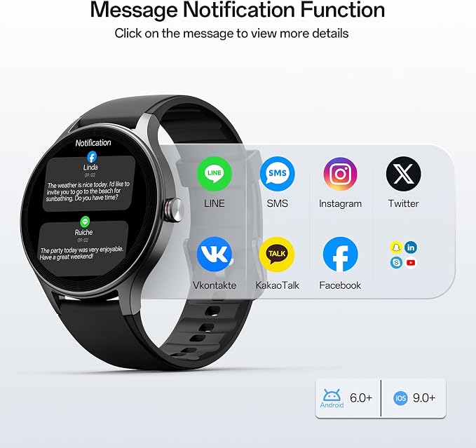 Woneligo Smart Watch,1.57inch AMOLED Touchscreen Fitness Watch for iPhone & Android,Heart Rate/Sp02/Sleep Monitor,110+ Sport Modes IP68 Waterproof Bluetooth Calls,2 Bands (Black, 1.27)