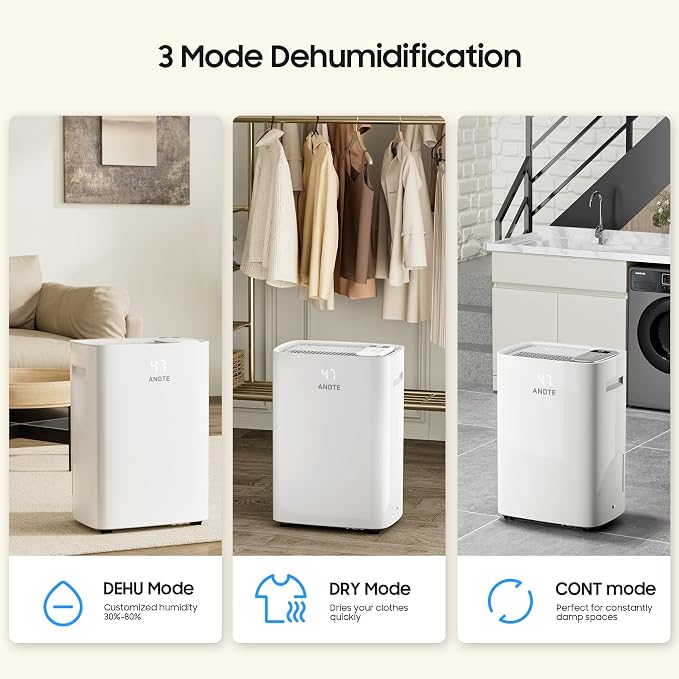 6500 Sq.Ft Dehumidifier for Basement Home, ANDTE 120 Pints Large Room Dehumidifiers Efficient with Drain Hose & 1.32 Gal Tank, Smart Humidity Control, Touch Control Panel, Auto Defrost