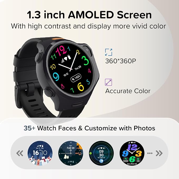 myFirst R2 Kids Smart Watch, 4G GPS Tracker with Video Calling, SOS Safety & Parent App Control, AMOLED Display, Heart Rate Monitor, 5MP Camera, Birthday Gift for Boys Girls Ages 5–12