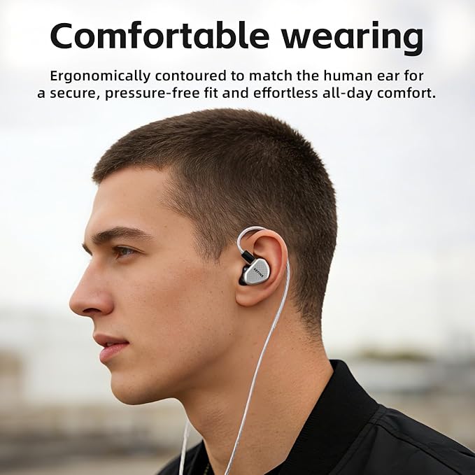 Klean SV Hi-Fi in Ear Monitor, Wired Gaming Earbuds, 10mm DLC Diaphragm Dynamic Driver, Wired Earphones, Interchangeable Tuning Nozzles, HiFi IEM for Audiophile, Musician&Gaming(Silver, 3.5mm)