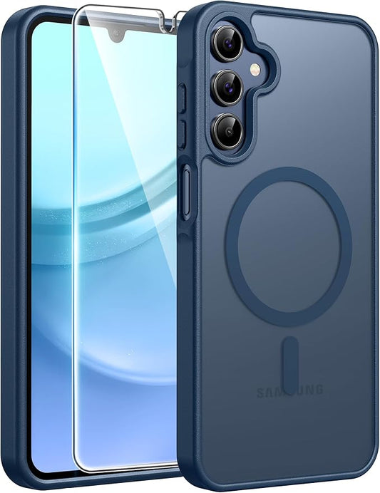 FNTCASE for Galaxy A15 5G Phone Case: [Compatible with Magsafe] [Screen Protector] Matte Translucent Military-Grade Protection for Samsung A15 Cover - Blue