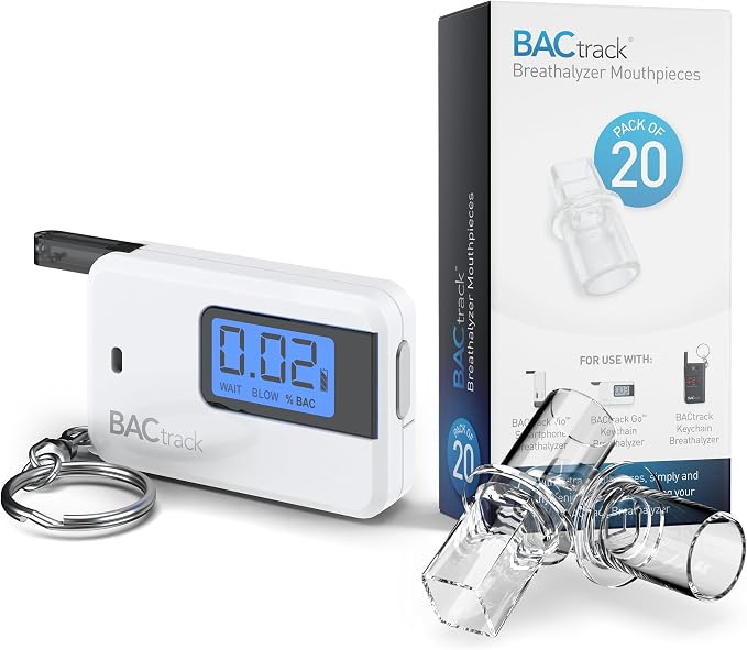BACtrack Go Keychain Breathalyzer (White) and 20 Breathalyzer Mouthpieces Bundle