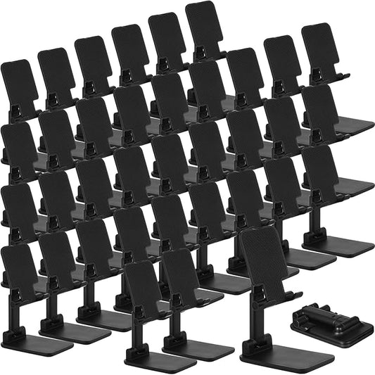 Wonderjune 36 Pcs Cell Phone Stand for Desk Phone Holder Stand Foldable Angle Height Adjustable Portable Holder Tablet for Office Travel Photography (Black)