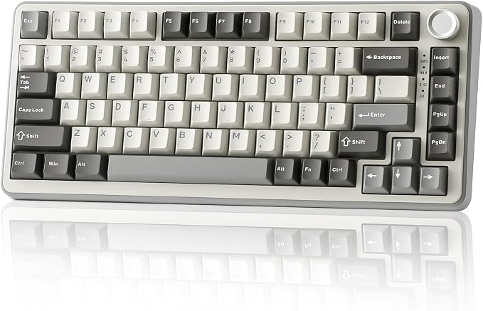 YUNZII B75 PRO Wireless Mechanical Keyboard,75% Layout with Knob,Hot Swap Gasket Custom Structure,Creamy Pre-lubed Switches,RGB Backlit,Bluetooth/Type-C/2.4G for Win/Mac(Cocoa Cream V2 Switch,Grey)