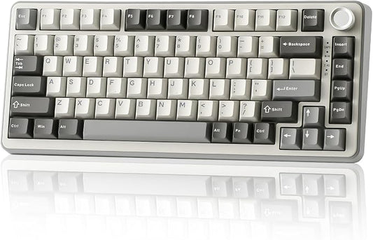 YUNZII B75 PRO Wireless Mechanical Keyboard,75% Layout with Knob,Hot Swap Gasket Custom Structure,Creamy Pre-lubed Switches,RGB Backlit,Bluetooth/Type-C/2.4G for Win/Mac(Cocoa Cream V2 Switch,Grey)