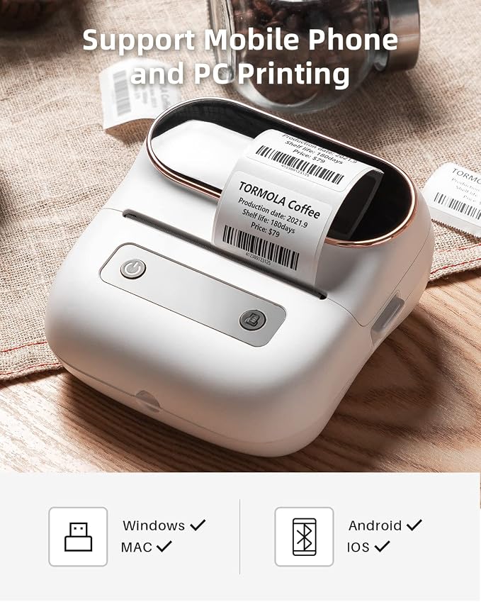 Phomemo M220 Label Maker & 4 Roll Label, 3.14 Inch Bluetooth Thermal Label Printer for Barcode, Address, Labeling, Mailing, File Folder Label, Easy to Use, Support Smartphone, Tablet&PC