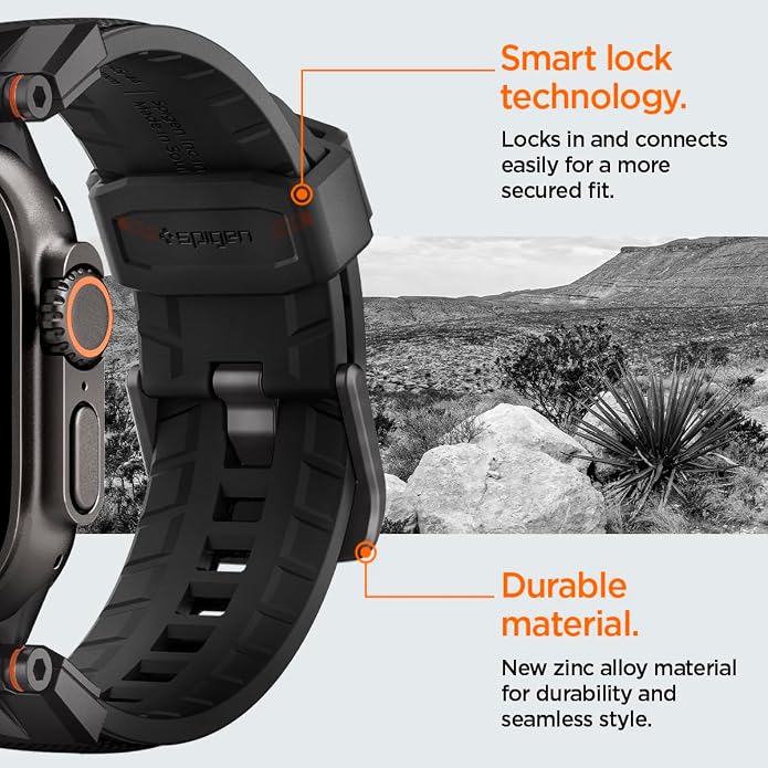 Spigen DuraPro Armor Durable Metal Connector Strap Designed for Apple Watch Band Compatible with Ultra 2/1 49mm, Series 10 46mm, 9/8/7 45mm, SE2/SE/6/5/4 44mm, 3/2/1 42mm