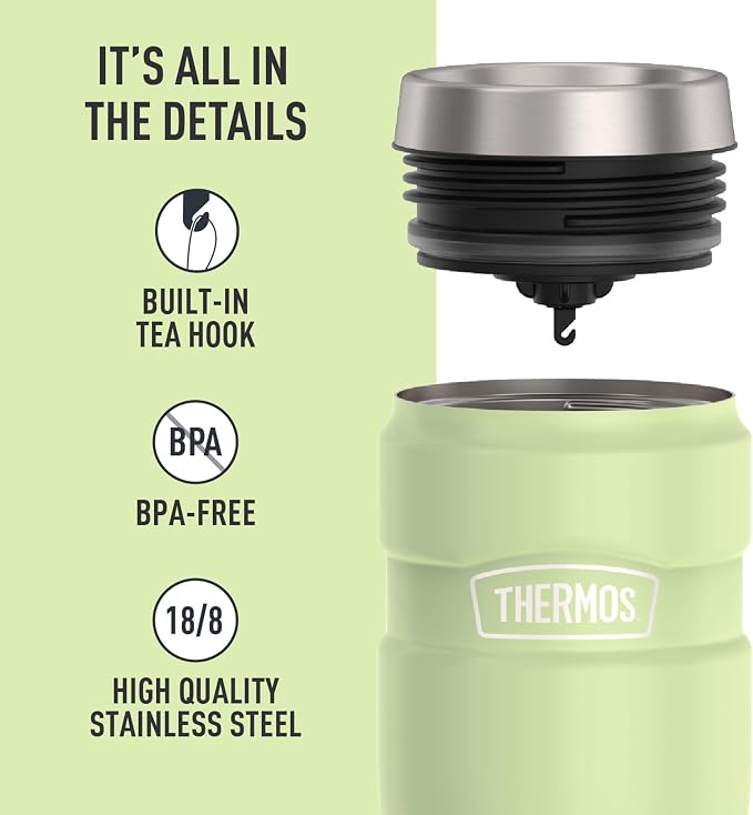 THERMOS Stainless King Vacuum-Insulated Stainless Steel Tumbler - 16oz, Matte Green - Insulated Coffee Tumbler for Hot & Cold Drinks - Leak-Proof & Sweat-Proof for Commuting & Traveling