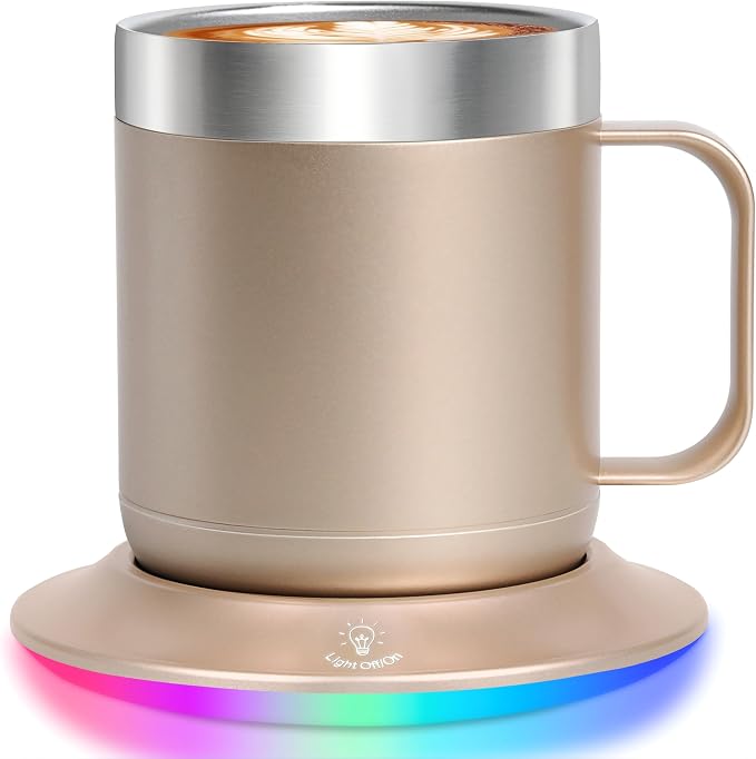 Heated Coffee Mug 12oz Champagne Gold - USB Cup Warmer with 131°F, Night Light, 10H Timer