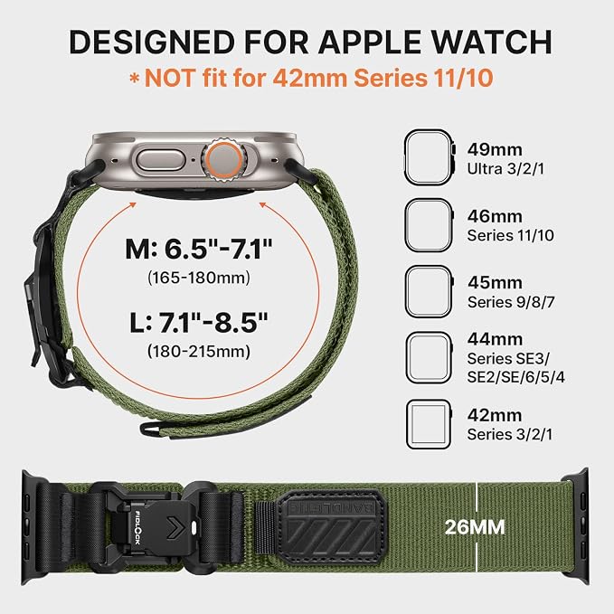 Bandletic Compatible with Apple Watch Bands for Men, Wide Soft Nylon Sport Loop with Magnetic Fidlock V-Buckle for iWatch 49mm(Ultra 3/2/1),46mm(11/10),45mm(9/8/7),44mm(SE3/SE2/SE/6/5/4),42mm(3/2/1)