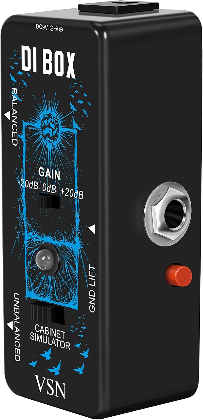 VSN High Performance Passive DI Box Unit Hum Eliminator 1/4 instrument Direct Box to Balanced and Unbalanced XLR Mini Size Ture Bypass