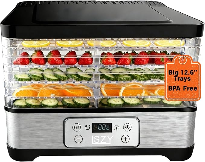 Food Dehydrator Machine-Dehydrators for Jerky Beef Fruit, 300W 158 ℉ Temperature Control & 24H Timer Food Dryer with 5 BPA-Free Trays Fruit Dryer for Herb, Fruit, Dog Treats (Black)