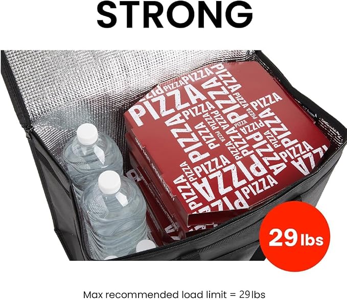 NZ home Insulated Bags for Food Delivery (XL Plus) Grocery Shopping Cooler Bag, Pizza Delivery, Hot & Cold Catering Tote, Reusable, Foldable & Heavy Duty (4 Pack, Black)
