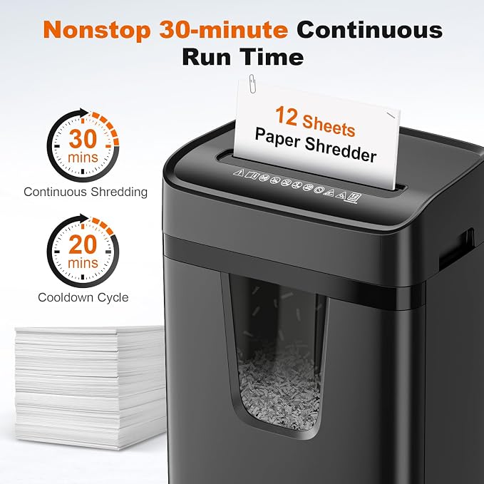 Bonsaii 12-Sheet Micro-Cut Paper Shredders for Home Office, Heavy Duty Document Shredder with 5.5 Gallon Pullout Bin for CD/Credit Card/Staple, 30 Mins Continuous Run Time, P-4 High Security