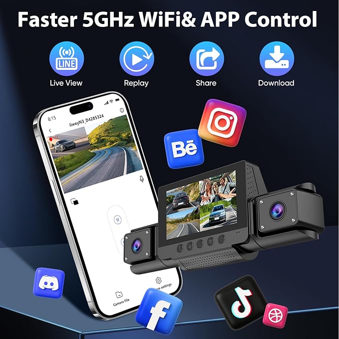4 Channel Dash Cam 360° View,1080P Front and Rear Inside Left Right,Full HD Dash Camera for Cars,Included 32GB Card,Built-in 5G WiFi GPS & APP Control, 3" IPS Screen, 24H Parking Mode