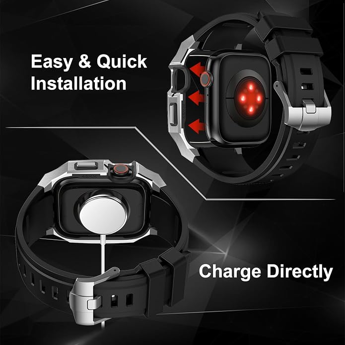 Luxury Metal Case with Band Compatible for Apple Watch 44mm 45mm 46mm 49mm,Men Rugged Protective Bumper Cover with Soft Silicone Strap for iWatch Series 11/10/9/8/7/6/SE3/SE2/SE/5/4 and Ultra 3/2/1 49mm