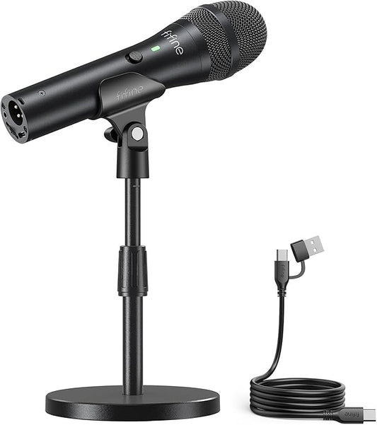 FIFINE USB/XLR Dynamic Microphone for Podcast Recording, Studio Mic Set with Desktop Stand for Vocal, Voice Over, Streaming, Black-AmpliTank TANK2