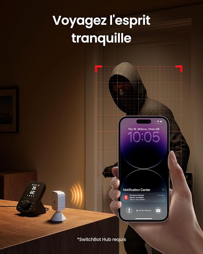 SwitchBot Smart mmWave Radar Motion Sensor, Bluetooth Presence Sensor with Dynamic Detection & Zone Positioning, Compatible with Alexa, HomeKit & Apple Home (Presence Sensor&Bot)