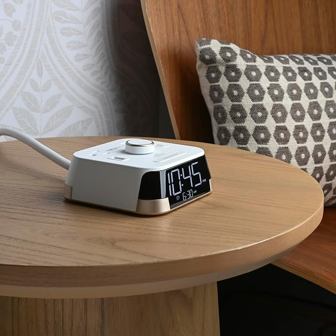 Brandstand | CubieTime White | User Friendly & Convenient Charging Alarm Clock | 1 USB-A and 1 USB-C | 2 Tamper Resistant Outlets | Safety Tested- Meets UL Standards