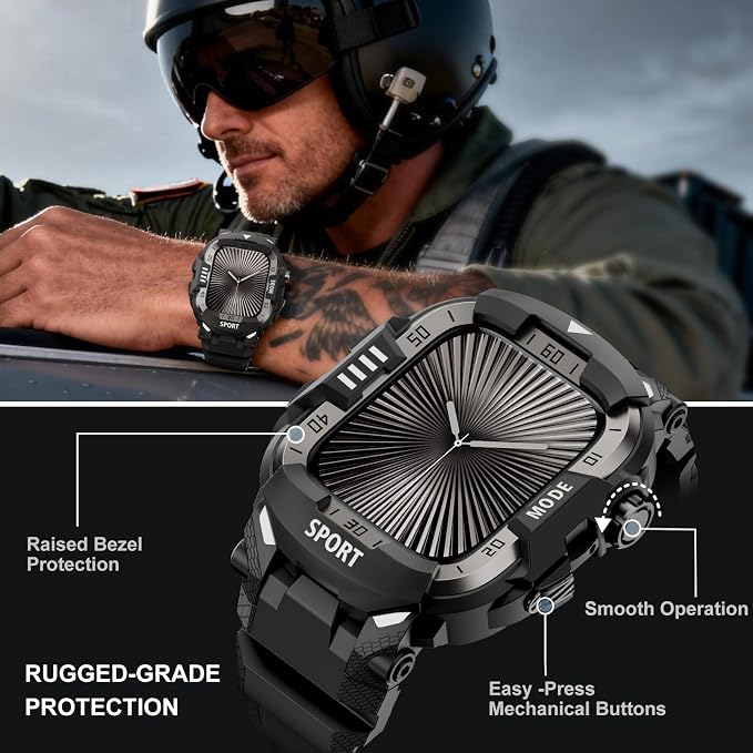 DABAOZA Rugged Case with Band Compatible with Apple Watch 46mm, for iWatch Series 11/10,Military Grade Shockproof Bumper and Men's Tactical Heavy Duty Strap(Black/Black,46MM)
