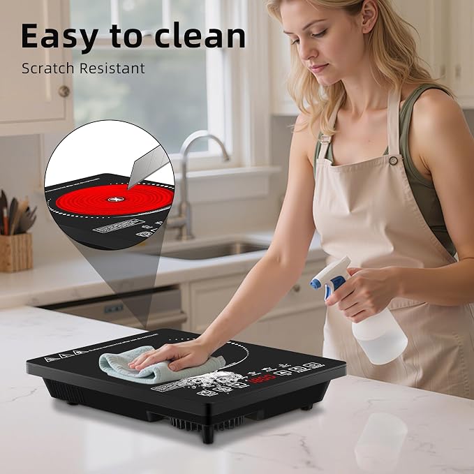 Single Burner Electric Cooktop,110V 1800W Electric Stove Top with LED Touch Control,9 Power Levels, 3 hTimer, Safety Lock,single burner cooktop Overheat protection
