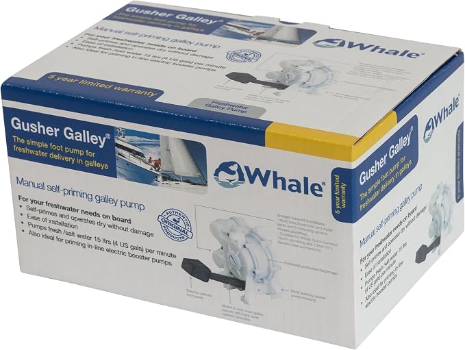 Whale Gusher Galley Mk3 Manual Freshwater Galley Pump, Foot Operated, Left Side Foot Lever, Up to 4 GPM GP0551 For Boats Up to 80 Feet, White, One Size