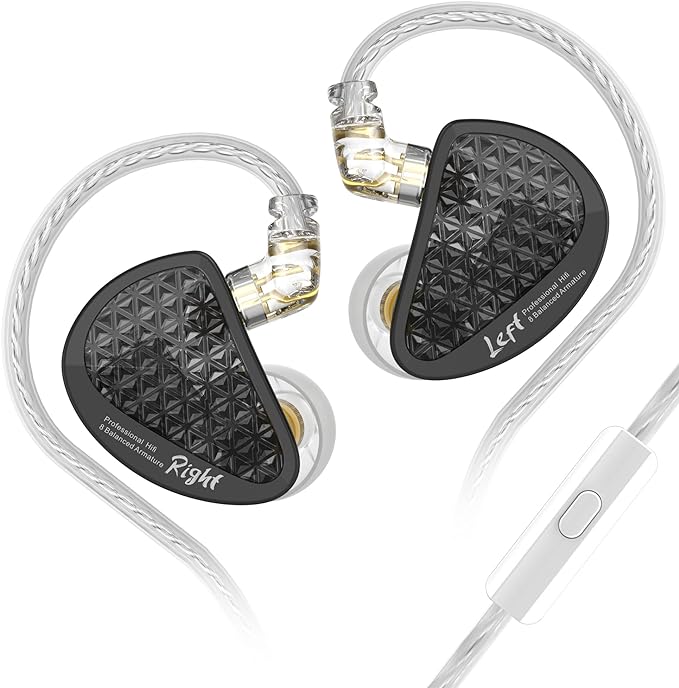 Linsoul KZ AS16 Pro Wired Earbuds, 16BA Balanced Armature Drivers Earphones HiFi Bass in Ear Monitor Earphones with Detachable 0.75mm 2 pin Cable (Black, with Mic)