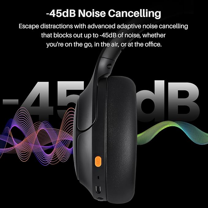TOZO HT3 Hybrid Noise Cancelling Headphones, 90H Battery Life Wireless Over Ear Bluetooth 6.0 Foldable Headset, AI Voice Assistant with 5 Mics, Connect 2 Devices and Hi-Res Sound, 32 EQ Audio Presets