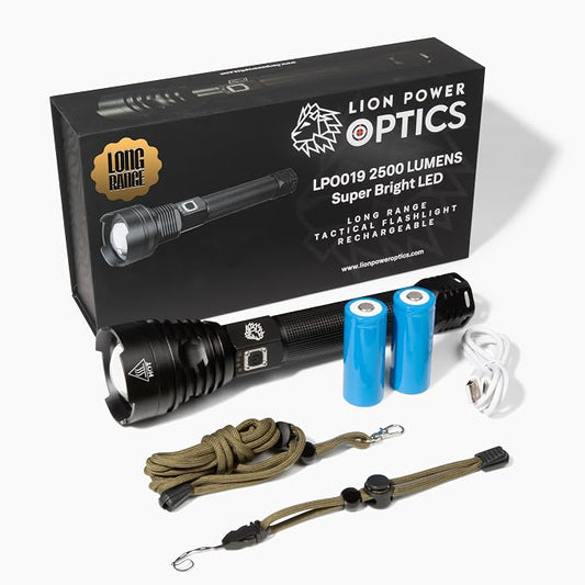 LPO Tactical Flashlight Long Range Adjustable Focus, USB Rechargeable Flashlights 2500 Lumens, Super Bright, Multi-Mode, Durable Aluminum Body, Water Resistant & Shockproof, Gift for Men