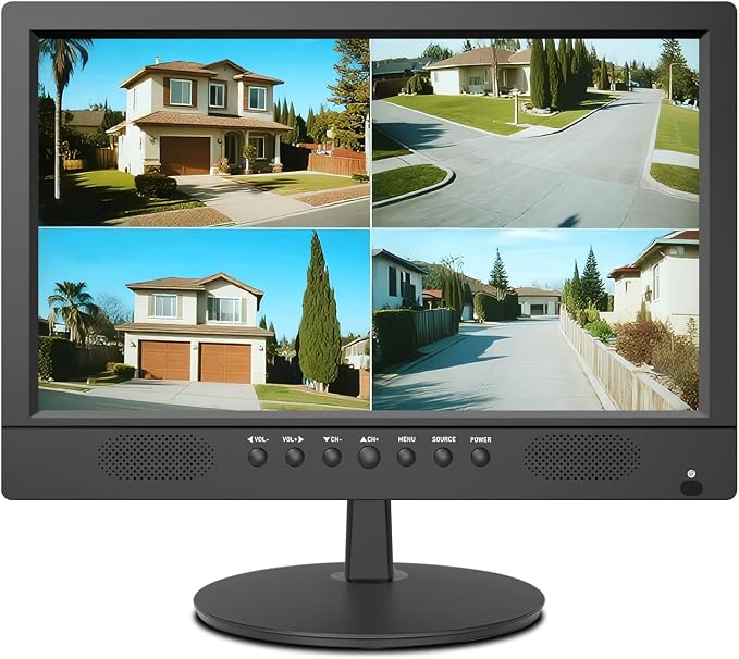 Jexiop 16inch Security Monitor,Wall-Mounted Monitors Supports USB/Full Format Video Playback,CCTV Monitors with AV/HDMI Input/VGA/BNC,Built-in Speaker,Remote Control