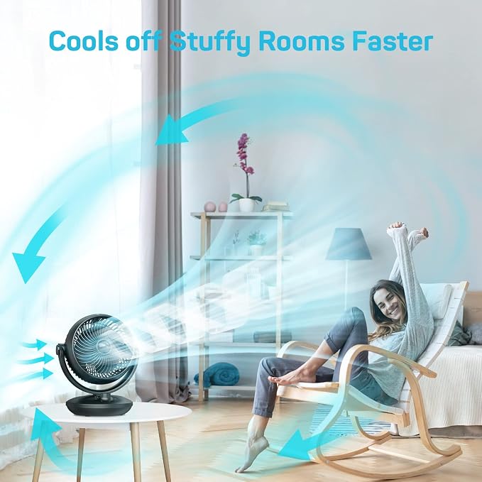 DR.PREPARE Fan for Bedroom, Small Desk Air Circulator Fan, 70° Auto-Oscillating Vortex Fans, Quiet Cooling, 3 Speeds, 100° Adjustable Tilt, Portable for Rooms, Office
