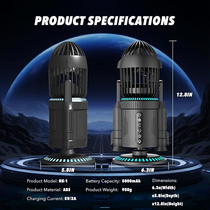 Desktop Air Circulator Fan with 110° Vertical & 135° Horizontal Auto Oscillation,5000mAh,RGB Ambient Light & Mist Spray,Quiet USB Desk Fan for Bedroom Office Study