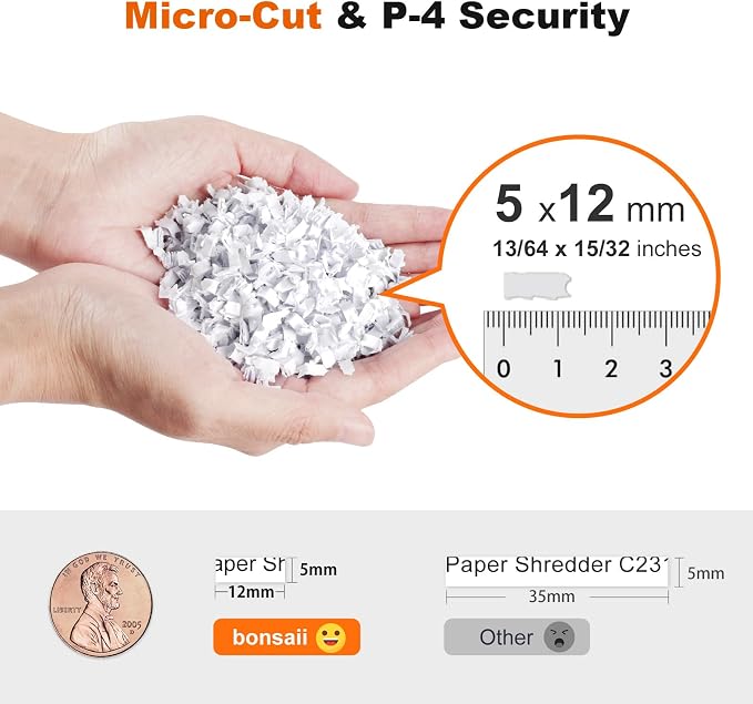 Bonsaii 12-Sheet Micro-Cut Paper Shredders for Home Office, Heavy Duty Document Shredder with 5.5 Gallon Pullout Bin for CD/Credit Card/Staple, 30 Mins Continuous Run Time, P-4 High Security
