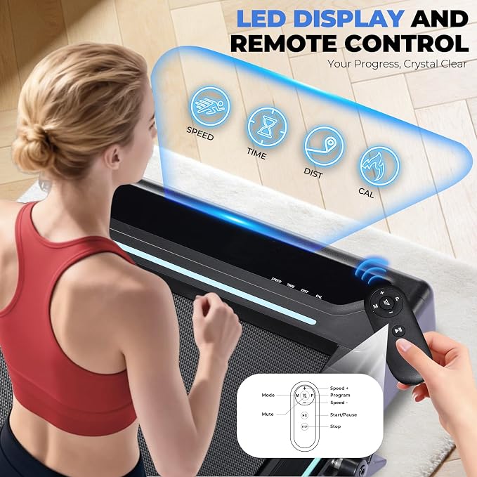 GTPLAYER Walking Pad Treadmill with Adjustable Height Handle Bar, 3HP Quiet Foldable Under Desk Treadmill, Portable Treadmills for Home 350LBS with Remote Control LED Display