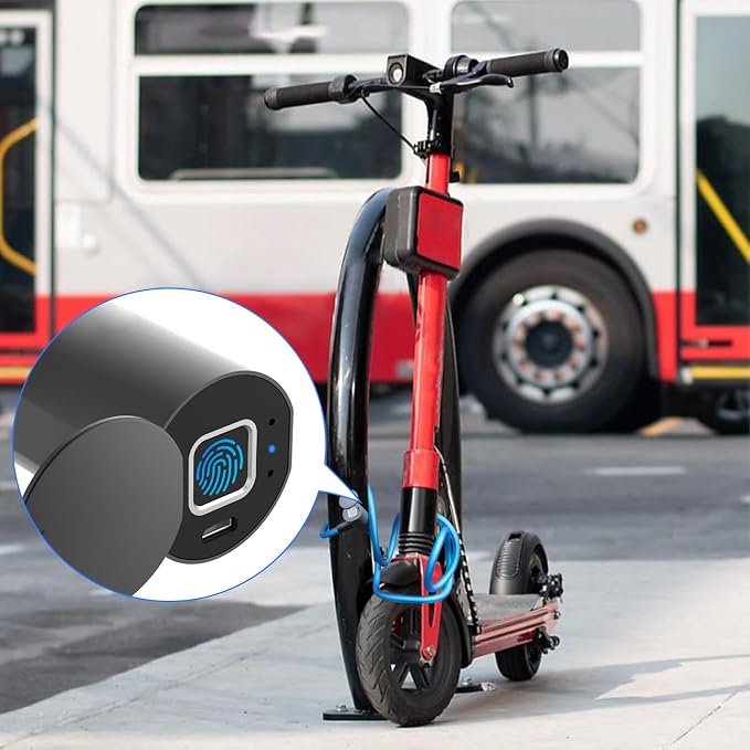 Bike Lock Keyless Combination Cable Lock eLinkSmart: Blue Waterproof Cable Lock 150cm Long Steel for Bicycle Scooter Motorcycle Door Fence Gate - Fingerprint Unlock via Phone App iOS Watch