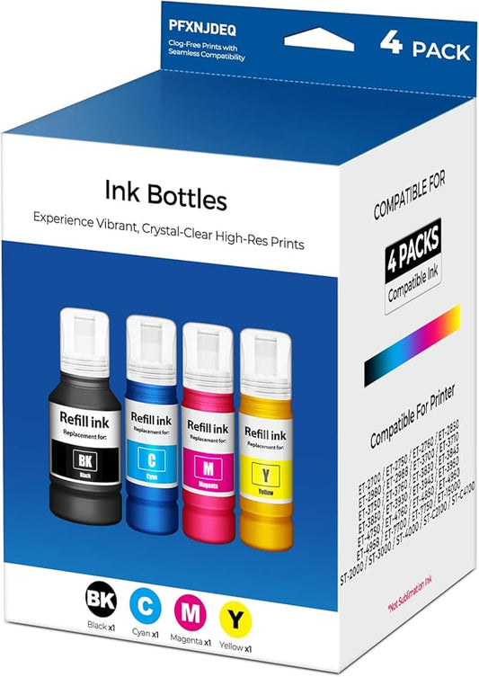 Compatible for EPT502 Ink Refill Bottles 4-Pack Replacement for ET-2850 ET-3850 ET-4850 ET-15000 Ink Refill for ET 2850 ET 3850 ET 4850 ET 15000 ET-2980 ET-2760 ET-3843 ET-3950 ET-4950 ET-3760 Printer