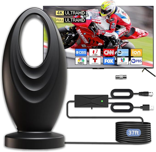2026 TV Antenna for Smart TV and Old TV, 2800+ Miles Range HD Digital TV Antenna Indoor with 360° Signal Strongest Booster, Supports Local Channels 1080P 4K Reception for Home, RV, Camping (37ft)