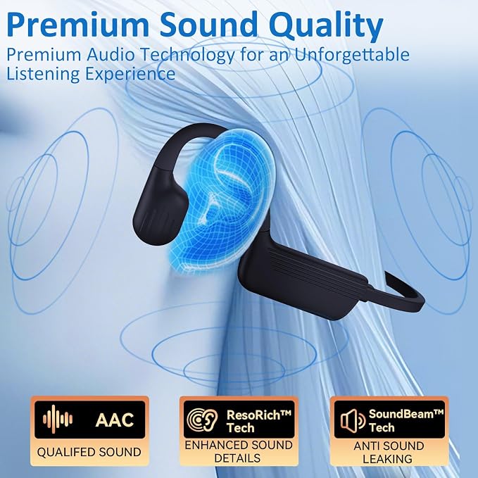 Swimming Headphones, IP68 Waterproof Bone Conduction Headphones, Bluetooth 6.0&MP3 with32GB Memory Card, Skin Open Ear Swim Earbuds with Adjustable Headband for Swim Cap/Hat, Magnetic Charging(Black)